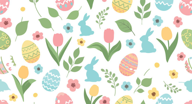 Cute Seamless Easter Spring Floral Vector Pattern Background Design Illustration