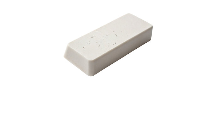 Single rectangular white sharpening stone or whetstone block for blade restoration and knife care on transparent background