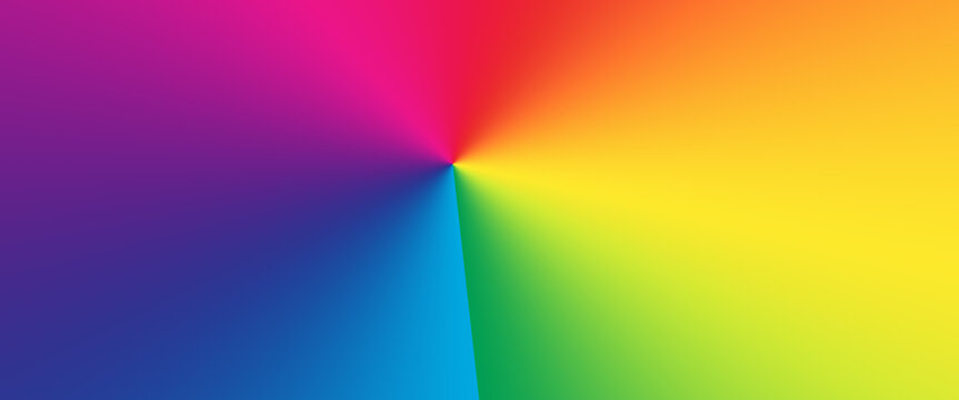 Abstract rainbow conical gradient background banner, vibrant multi color spectrum color wheel background, smooth transition radial gradient web banner