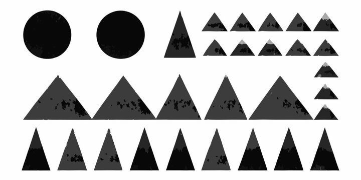 mountain and circle shapes black silhouettes on white background