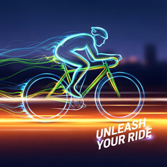 Fototapeta premium Digital art of cyclist on bicycle with light trails effect abstract futuristic