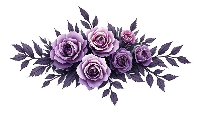 Vintage style bouquet with faded purple roses and dried leaves in soft muted tones, paired with romantic watercolor bouquet of blush pink peonies and rustic frame with sunflowers and wheat stalks

