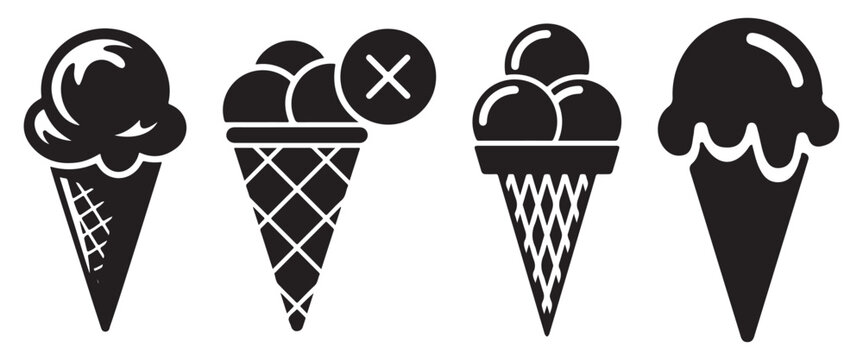 Soft Serve Ice Cream Cone Icon Set &ndash; Black and White Outline and Solid Silhouette Vector for Food Menu Design
Web