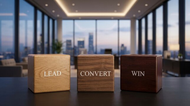 Sales process concept with lead convert win blocks in office