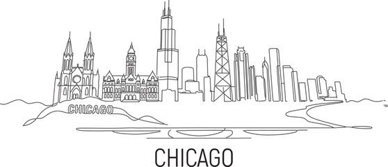 Naklejka premium Blackline sketch of Chicago's skyline