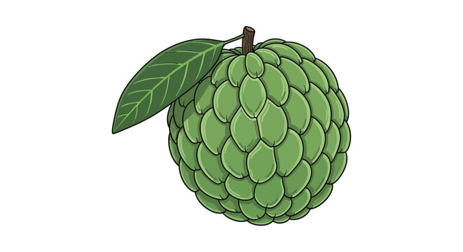 Custard apple illustration with leaf green and white
