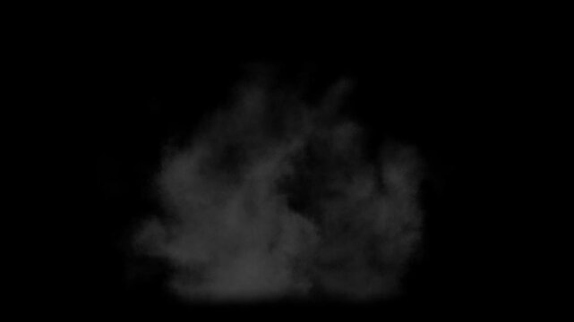 Drone view of Gas explosion with shockwave rising upwards from the ground with fast smoke dissipation on a black background