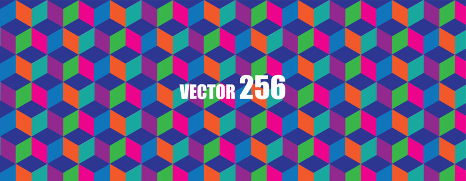 Colorful geometric cube pattern with vibrant isometric shapes in a repeating seamless mosaic design