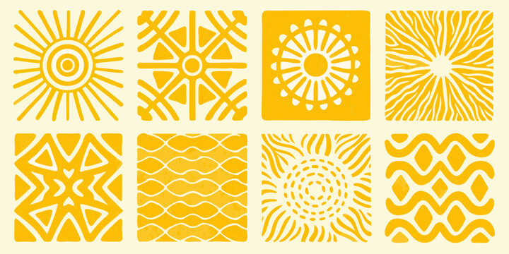 abstract geometric patterns yellow vector illustrations on cream background