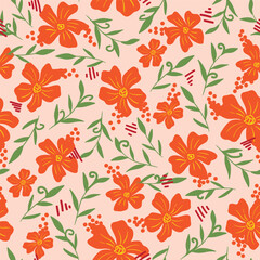 Fototapeta premium Minimal orange flower seamless vector pattern