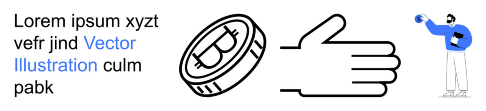 Financial technology, cryptocurrency, digital transactions, blockchain technology, business concepts, payment methods. Bitcoin coin symbol and hand gesture with person holding an object