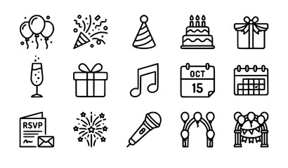 Party celebration and event planning line icon set editable stroke pixel perfect vector isolated on white © joy