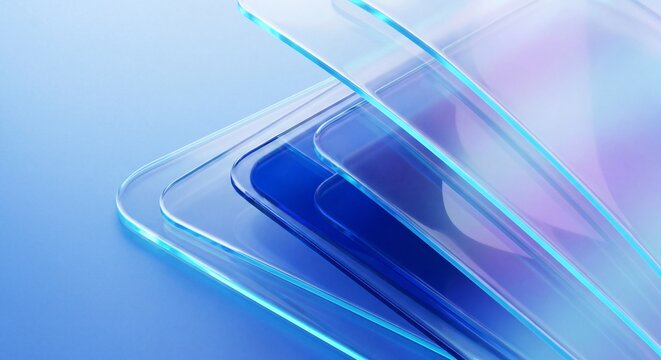 Glass interface panels overlapping on blue background for digital design