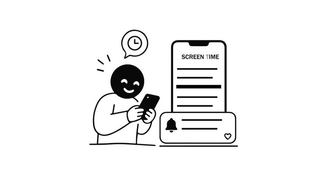 Animated character using a smartphone screen for digital communication. Simple motion graphic for mobile application, social media interaction, and online chat concept.