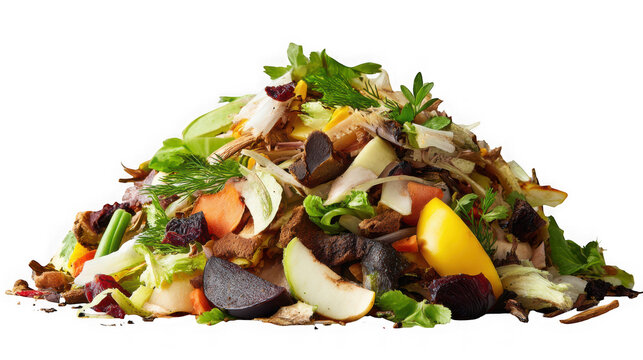 Pile of organic waste and compost ingredients as PNG cutout isolated on transparent background