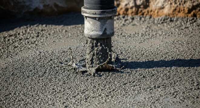 Fresh Concrete Being Poured From a Pipe onto a Construction Site