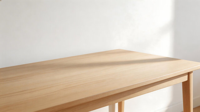 Wooden table in minimalist room ideal for sleek commercial backgrounds and title sequences