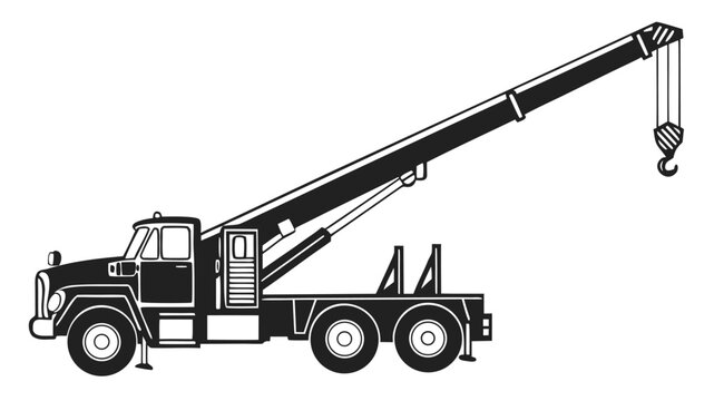 Industrial mobile crane truck vector illustration with extended telescopic boom and lifting hook, construction