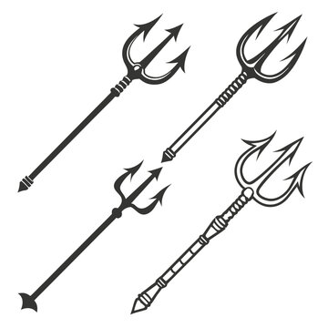 Set of four trident spear vector illustrations for mythology and marine themed designs with mythology