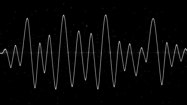 Abstract sound wave visualization on a dark background with subtle light particles
