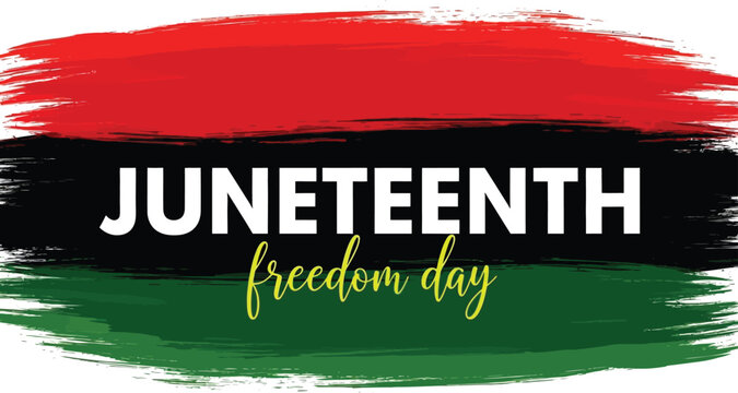 Juneteenth freedom day graphic with red black and green brushstrokes isolated on transparent background for celebrations and designs