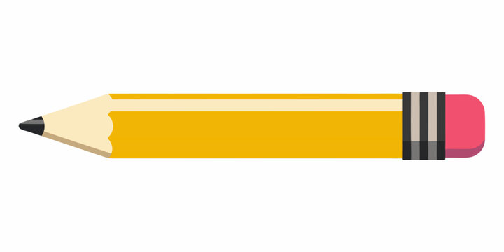 yellow pencil with eraser flat vector illustration on white background