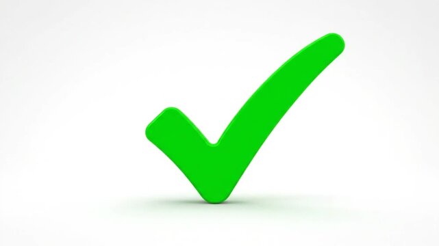 Bright green check mark with subtle light on white background, approval, success, and validation concepts