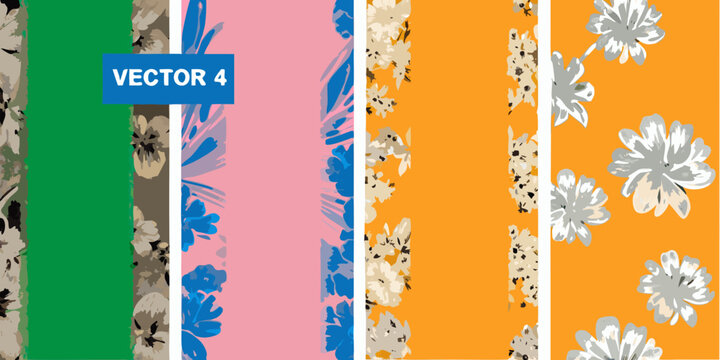 floral panels with bold colors four vertical patterned designs
