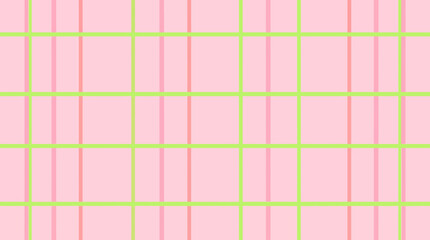 Fototapeta premium Pastel pink plaid pattern with lime green lines, soft grid textile texture for backgrounds, fabrics, and design projects