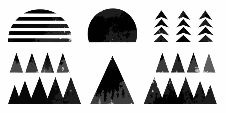 abstract geometric shapes triangles and lines distressed texture on white