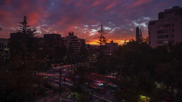 Santiago las condes chile sunset traffic city lights urban timelapse aerial Santiago
