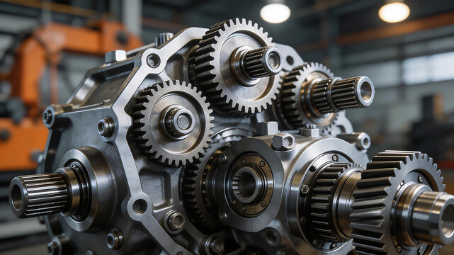 Metal gears and mechanical components representing the backbone of urban development