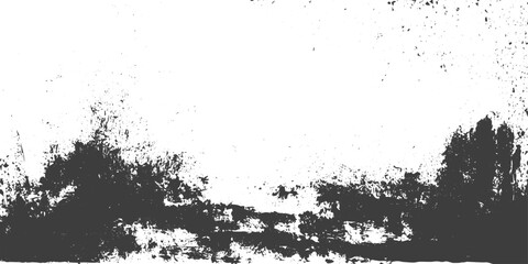 Fototapeta premium Abstract Black and White Grunge Texture Background with Distressed Forest Silhouette and Ink Splatter Effects Vector Illustration