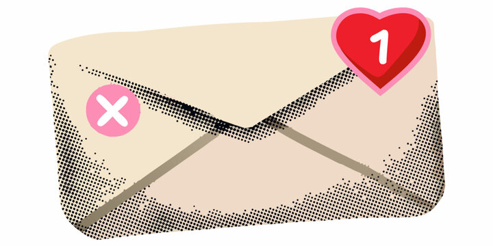 vintage envelope illustration with notification and cancel symbols