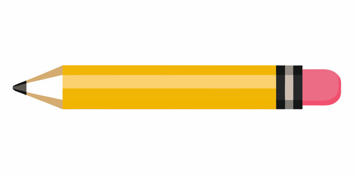yellow pencil with eraser flat vector illustration on white background