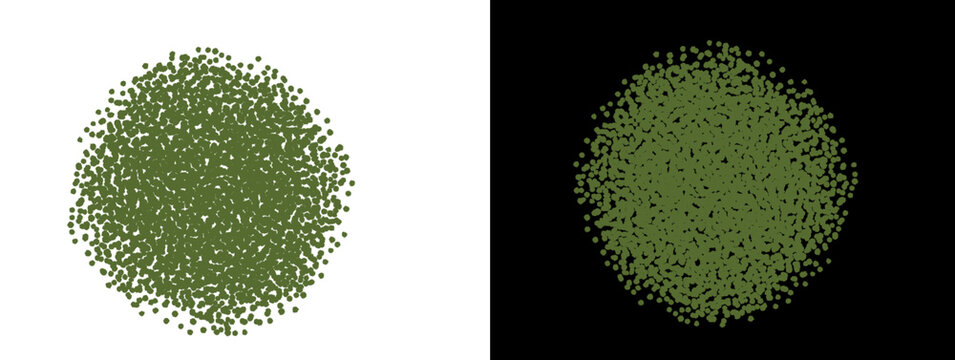 Dense Green Ink Particle Sphere and Filled Dot Circle Abstract on White and Black Background