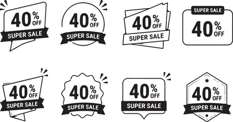 Obraz premium Forty percent discount badge icon set retail sale promotion symbols collection with commercial offer graphics design