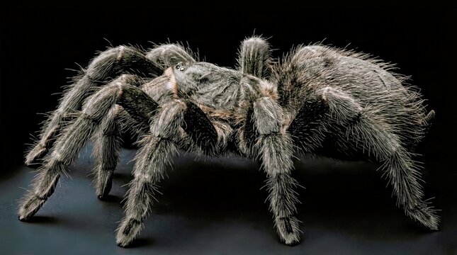 Large Hairy Tarantula Spider Macro Shot on Black Background for Science and Nature Educational Projects