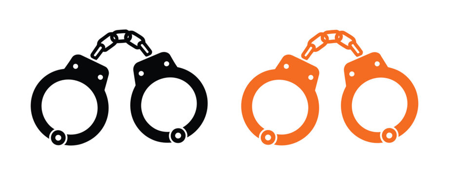 Handcuffs Icon Vector Set Featuring Shackle Illustration Signs for Police Symbol, Law Enforcement, and Security Concept Vector Illustration