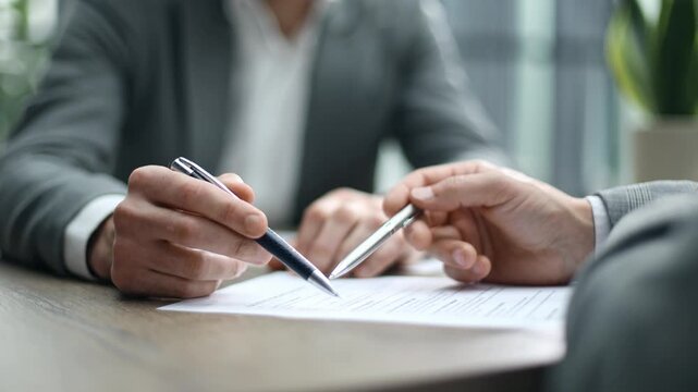 Two hands prepare to sign a document together
