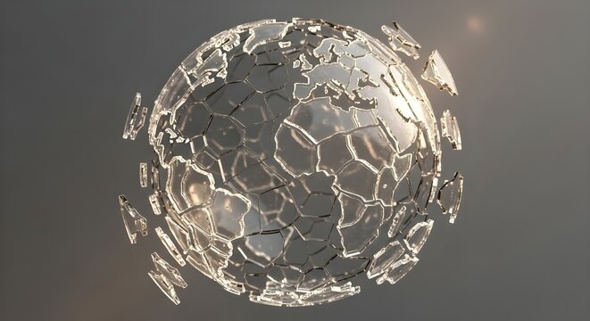 Shattered Glass Earth Globe Floating in Space &ndash; Global Crisis and Fragile World Concept