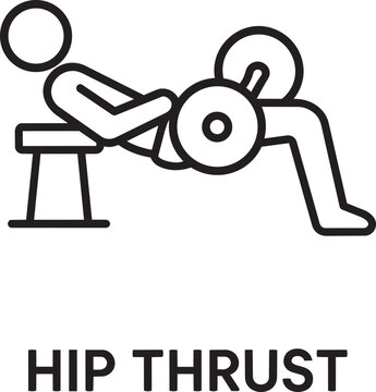 Hip thrust heavy barbell glute exercise graphic element for fitness gym sport healthy lifestyle vector line icon