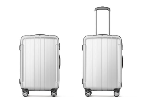 Steel metallic Suitcase for Travel isolated on white. Travel concept - suitcase 3d icon