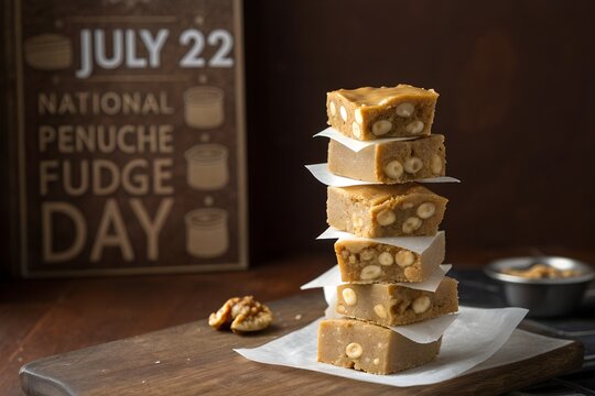 Delicious penuche fudge squares stacked high on parchment paper for a beautiful food photography shot celebrating a sweet holiday treat that is perfect for dessert lovers who enjoy homemade snacks