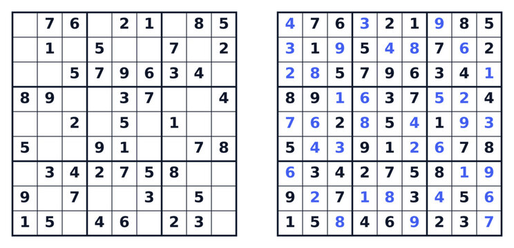 Sudoku puzzle with answers displayed on a grid layout  