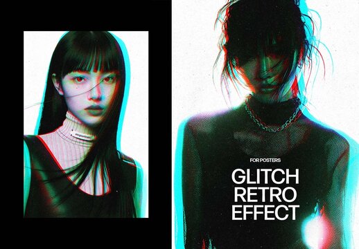 Glitch Retro Photo Effect &ndash; Anaglyph for Poster & Social Media (PSD)