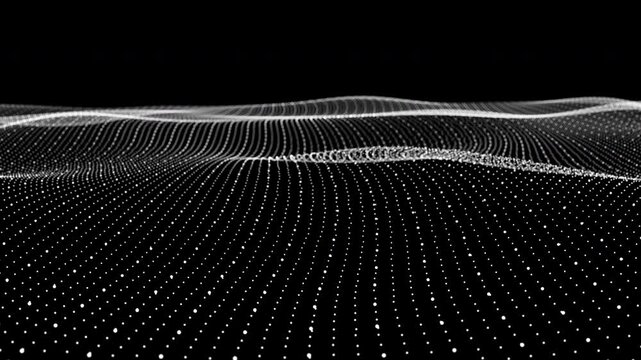 Abstract digital wave lines pattern with flowing design in black background