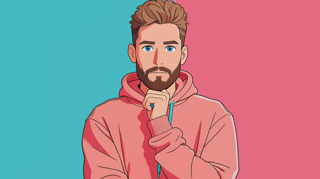 Stylized cartoon male character with thoughtful pose