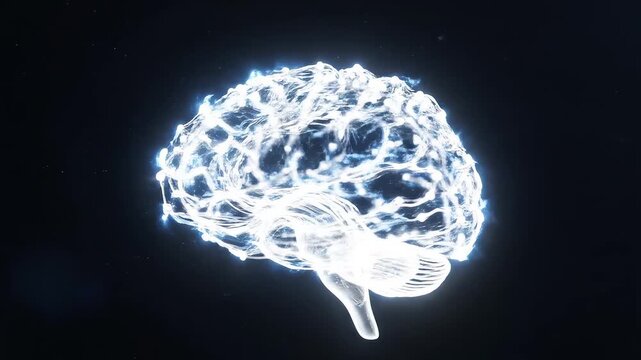 Glowing brain structure against dark background perfect for IT presentations and tech marketing