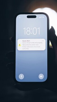 Vertical video. Smartphone Displaying Severe Emergency Alert in Dark Underground Tunnel, Cinematic Disaster Warning Scene About Extreme Danger and Crisis Response